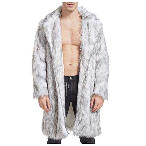 HAOLEI Faux Fur Coat Men UK Sale Clearance Mens Winter Coat Luxury Fluffy Artificial Fur Overcoat Warm Shaggy Padded Jacket Soft Open Front Cardigans Comfy Solid Thicken Long Sleeve Outerwear