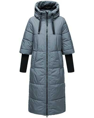 Navahoo Ciao Miau XIV Women's Winter Coat Warm Quilted Coat Long with Hood and Ribbed Knit Sleeves XS - XXL