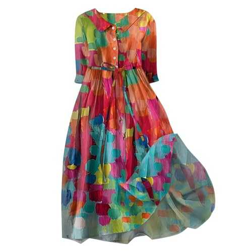HOOUDO Summer Dresses for Women UK Vintage Plain Casual Dresses Round Neck Ladies Sun Dresses Oversized Elegant Ball Gown Tank Dresses Long Dresses