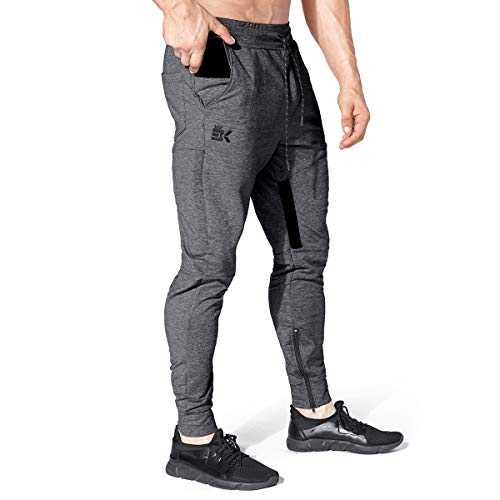 BROKIG Mens Thigh Mesh Gym Joggers Trousers Running Slim Fit Tracksuit Bottoms Sweatpants Men Zip Pockets