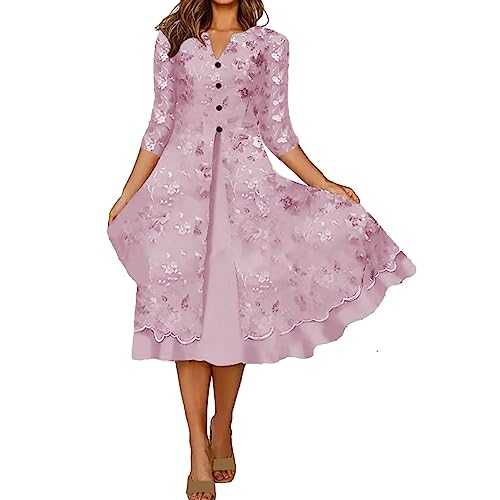 Dresses for Women Midi Length Pocket V Neck Midi Sleeve Casual Dresses Sexy Dresses for Women Valentine