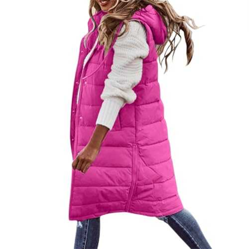 Long Gilet for Women UK Sale Clearance,Ladies Outerwear Gilets and Body Warmers Quilted Winter Vest with Hood Elegant Coat Sleeveless Down Jacket Warm Hooded Coat Puffer Jacket with Pockets