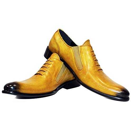 PeppeShoes Modello Giallo - Handmade Italian Leather Mens Color Yellow Moccasins Loafers - Cowhide Smooth Leather - Slip-On