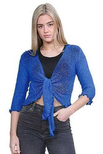 Hamishkane® Women’s Shrugs, Double Fine Knit Bolero Cardigans for Women, 3/4 Sleeve Tie Front Top, Stretchy Cropped Cardigan, Ladies Evening Tops, Lightweight Summer Shrug