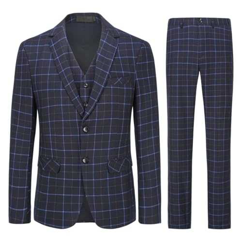 Mens Suits 3 Piece Slim Fit Checked Suit Single Breasted Herringbone Vintage Tuxedo Formal Business Blazer Waistcoat Trouser