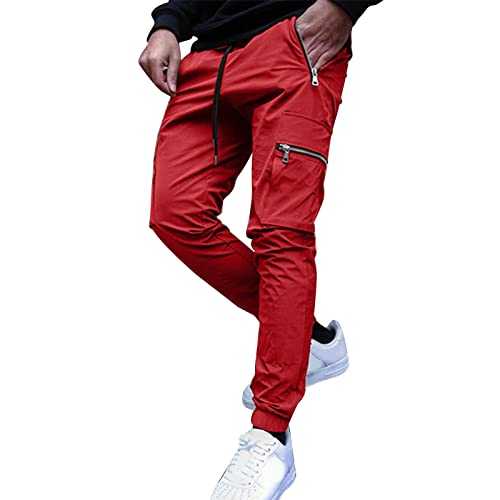 Mens Cargo Trousers Parachute Pants Mens Joggers with Zip Pockets Black Trousers Men Combat Trousers Loose Tapered Legs Tracksuit Bottoms Men Work Trousers Drawstring Flex & Versatile