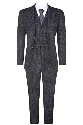 Mens Grey Check 3 Piece Suit Tweed 1920s Gatsby Blinders Suit