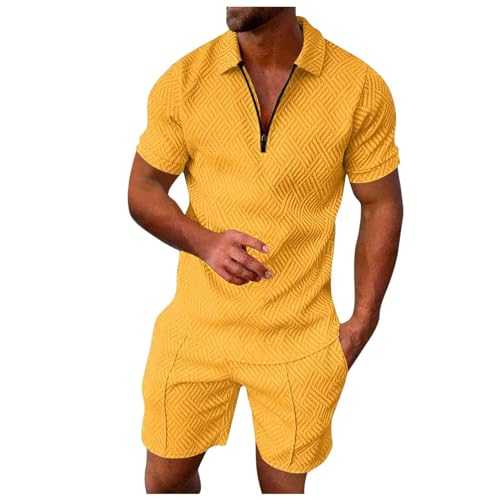 Men's Fashion Short Sets Outfits 2 Piece Summer Tracksuit Short Sleeve Polo Shirt and Shorts Set Casual Sport Suit Sweat Outfits Striped Men's Casual T-Shirt Set