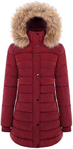 BodiLove Women's Belted Down Puffer Jacket with Faux Fur Trim Hood