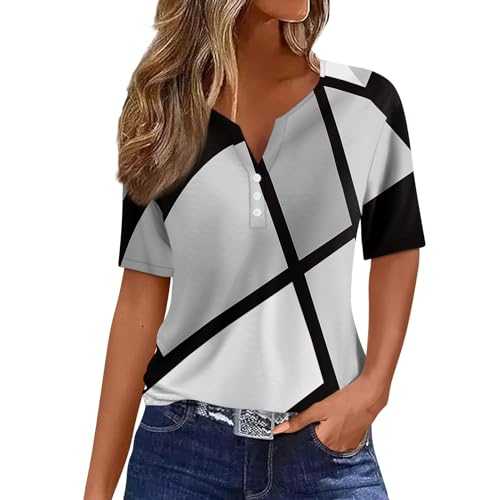 Summer Tops, Ladies Tops 2024 Womens Tops Short Sleeve Vneck Button Shirts Casual Workout Oversized Graphic Tees