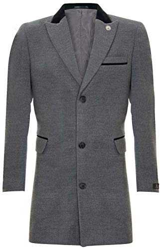 TruClothing Mens 3/4 Long Navy Warm Winter Crombie Business Overcoat Jacket Herringbone Tweed Coat
