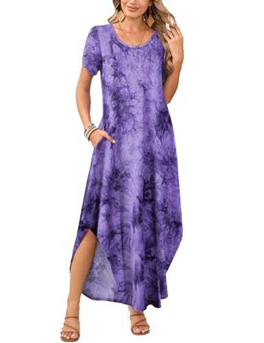 JollieLovin Womens Plus Size Casual Summer Maxi Dress Short Sleeve Crew Neck T-Shirt Loose Beach Sundress