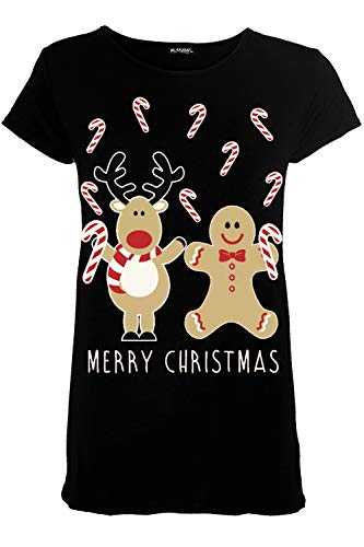 Fashion Star Womens Ladies Christmas Xmas Reindeer On Wall Snowfall Cap Sleeve Jersey Stretch T Shirt Top