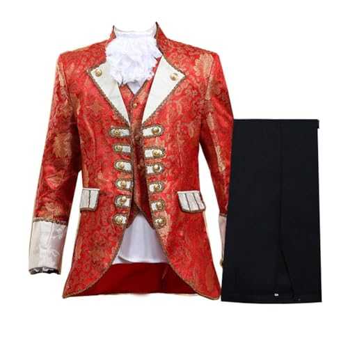 Men European Prince Jacquard Printed Blazer Medieval Victorian Suit Performance Costume Prince Charming Stage Dinner Steampunk Gothic Blazer Vest Pants Set