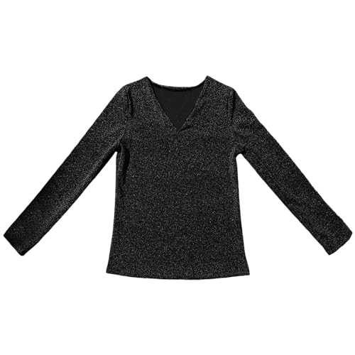 Women Shimmer Sequin Sparkly Festival Party Shirt and Blouse Womens Long Sleeve V Neck Shining Glitter Top Tee Shirts Pullover Carnival