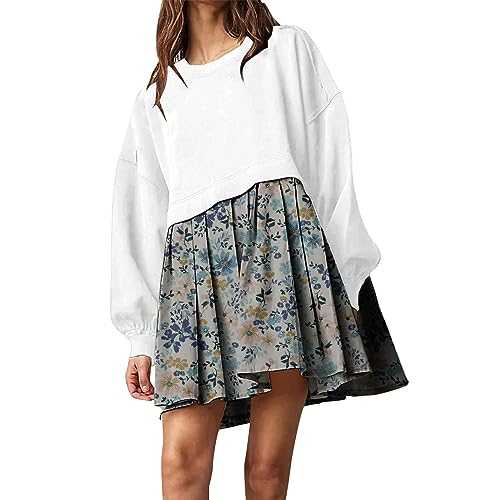 Women's Summer Dress Dress Neck Long Sleeve Patchwork Pullover Tops Sweatshirt Dress Plus Size Maxi Dresses, XS-XL