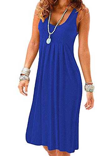 OMZIN Women Dress A Line Basic Summer Dresses Midi Sleeveless Summer Dress