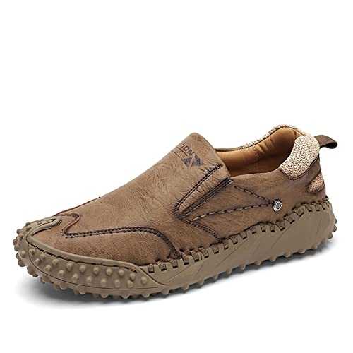 Men's Casual Loafers Slip-On Walking Shoes Comfortable Leather Oxford Shoes Hand Sewing Ankle Boots for Men Business Work Office Dress Outdoor Flat Loafers Shoes Lightweight Moccasins