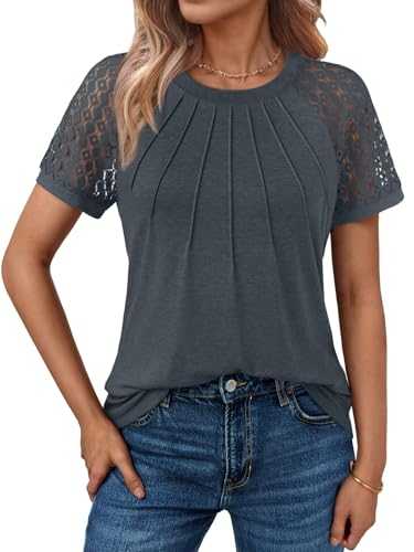 AUTOMET Womens Tshirts Trendy Fashion Tops Lace Short Sleeve Business Tee Shirts Casual Knitted Blouses Summer Outfits 2024