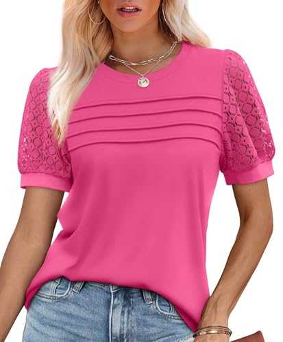 Gemulate Hot Pink T Shirt for Women Tee Shirt Tops Short Sleeve Ladies Summer Blouses for Women UK Crewneck Loose Casual Outfit Basics Clothes Hot Pink M