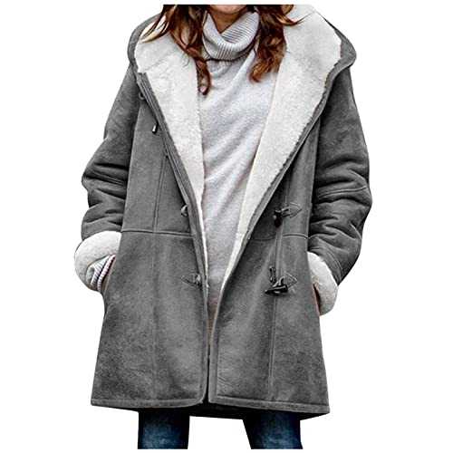 Women Coats and Jackets Sale Clearance UK Ladiess Warm Faux Coat Jacket Winter Solid Long Sleeve Hooded Outerwear Winter Warm Clothing