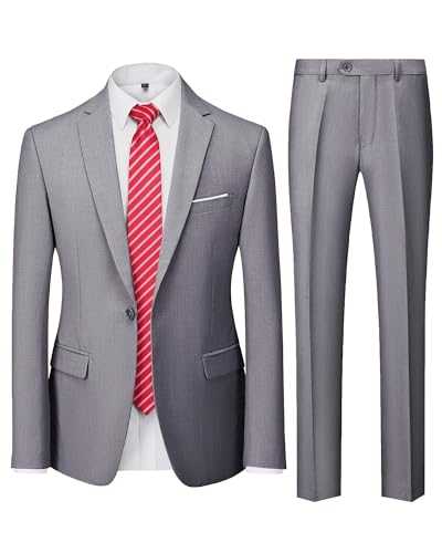 MrSure Men's Suit, 2 Piece Slim Fit Jacket and Pants with Tie, One Button Blazer Trouser for Weddings Proms