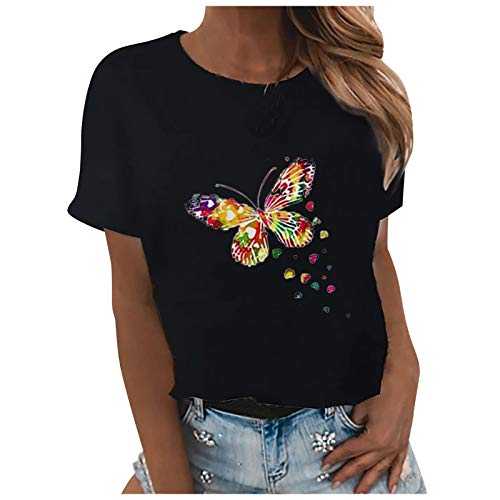 Women's T-shirt with print, women's top, butterfly print, O-neck, loose short sleeve casual tops, women's tops, summer short sleeve