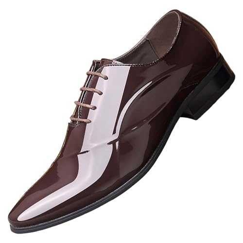 Men's Formal Dress Shoes Patent Leather Lace-Up Business Leather Shoes for Men Oxford Shoes Wear-Resistant Slip on Driving Walking Mens Shoes Elegant Pointed Toe Evening Party Shoes for Men
