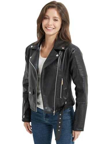 LY VAREY LIN Winter Women's Faux Leather Moto Biker Jackets Zip Up Long Sleeve Cropped Slim Coat