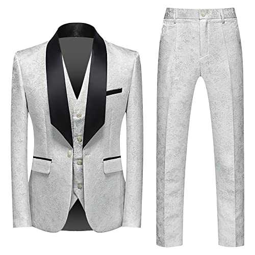 Mens Suits 2 Piece Regular Fit/Men Suits Sets Mens Suits 3 Pieces Formal Notched Lapel One Button Blazer Trousers and Waistcoat White