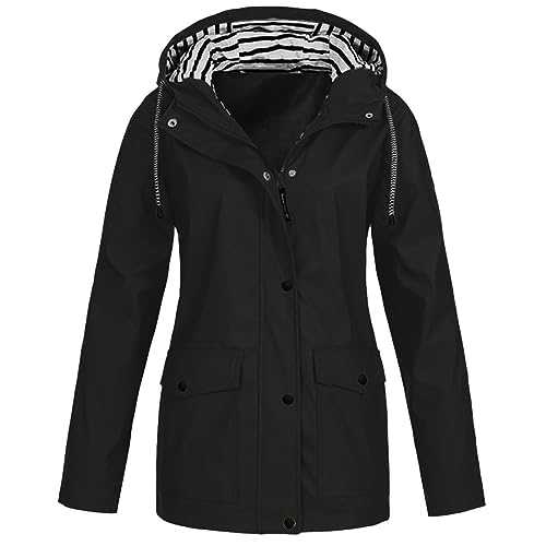 duxyoz Waterproof Jacket For Women Uk Lightweight Windproof Trench Coat With Hood Outdoors Functional Raincoat Hooded Rain Jacket Solid Outdoor Hoodies Casual Women Coats Ladies Warm Jackets