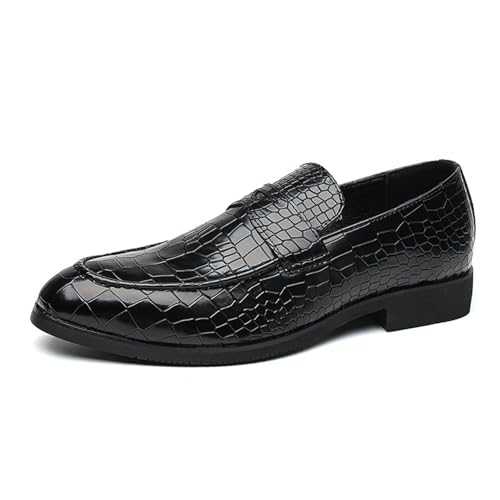 LMUIPMAA Mens PU Leather Penny Loafers, Crocodile Printed Business Dress Shoes Slip on Formal Wedding Shoes for Mens