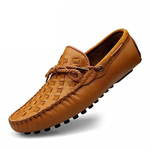 New Mens Loafers Woven Genuine Leather Deck Shoes Stitching Details Rubber Sole Flat Heel Flexible Lightweight Party Slip-ons
