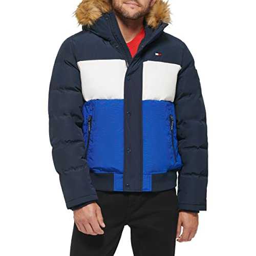 Tommy Hilfiger Men's Quilted Arctic Cloth Snap Front Snorkel Bomber Jacket Parka