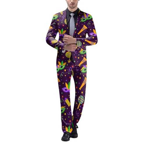 Mens Carnival 3D Digital Printed Suit Set Light Business Suit Trousers Set Dress Jackets for Men