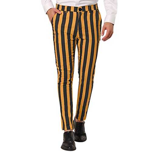 Mens Cargo Pants：Suit Trousers Men Striped Slacks for Men's Flat Front Stripes Printed Business Formal Trouser Straight Fashion Smart Chino Pants Classic Fit Business Dress Trousers