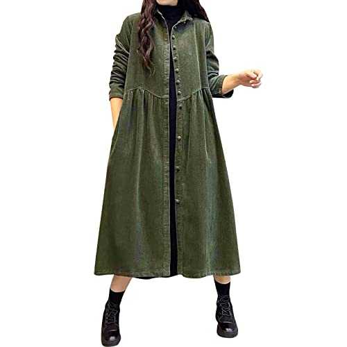 Womens Dress Casual Pants Color Long Sleeve Corduroy Inspiration Thick Wrinkled Plus Size Coats Casual Dresses Women plus Size