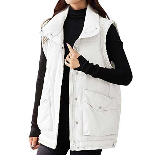 Women's Quilted Vest Stand-Up Collar Sleeveless Winter Vest Transition Jacket Body Warmer Outdoor Slim Softshell Vest Winter Jacket Slim Vest Gilet for Running Golf Hiking Riding, White, One size