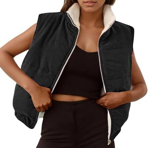 Maeau Women's Quilted Gilet Fleece Body Warmer Lamb Plush Cardigan Lapels Jacket Teddy Coat Warm Waistcoat Fall Winter Vest Ladies Short Jacket (S-XXL)