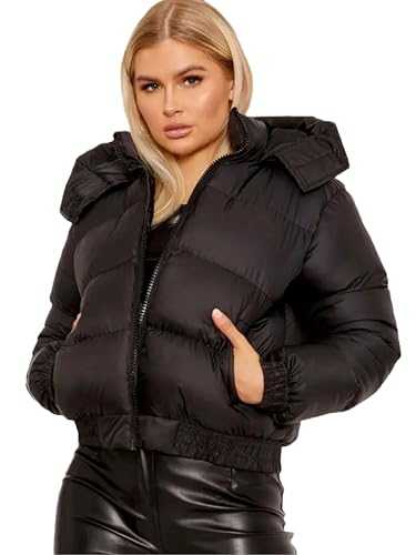 Womens Puffer Jacket Ladies Hooded Padded Coat Winter Warm Short Jackets