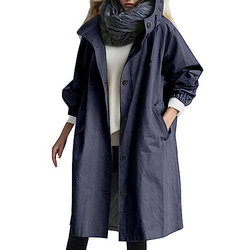 WILLBEST Women's Lightweight Raincoat Loose Fit Windbreaker Windproof Outdoor Hiking Jacket Waterproof Zipper Hooded Parka Coats Outerwear