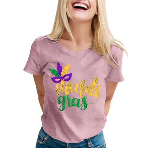 Women's Short Sleeve Round Neck Sequin Bow T-Shirt Blue Glitter Top