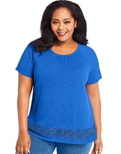 Just My Size Women's Plus-Size Lace Panel Short Sleeve Top Blouse