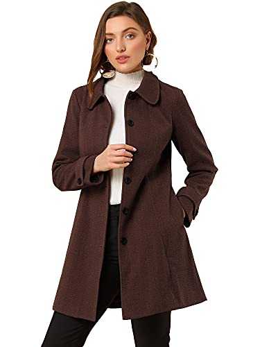 Allegra K Women's Peter Pan Collar Overcoat Single Breasted Pockets Winter Long Coat