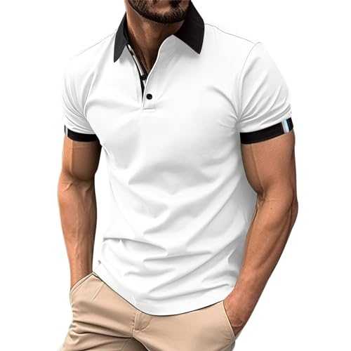 Shirts Men's Shirt with Button Placket, Turn-Down Collar, Plain, Short Sleeve, Sports Shirt, Linen Shirt, Men White