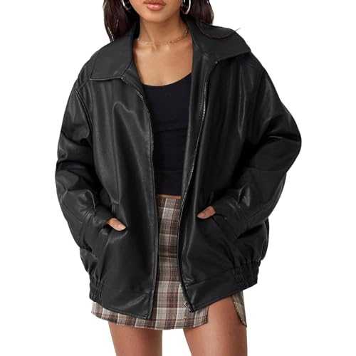 PDYLZWZY Women Oversized Jackets Faux Leather Motorcycle Coat Plus Size Autumn Outfits Y2K Fashion Clothes with Zipper
