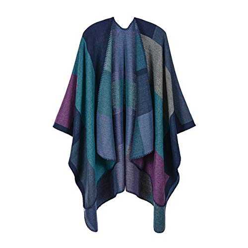 QBSM Shawl Wrap for Women Knitted Ponchos Capes Open Front Cardigan Scarf Blanket for Fall and Winter