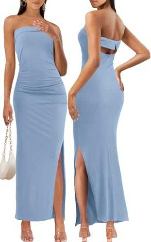 MEROKEETY Women's Strapless Sleeveless Bodycon Dress Backless Rib Knit Cocktail Party Tube Dresses