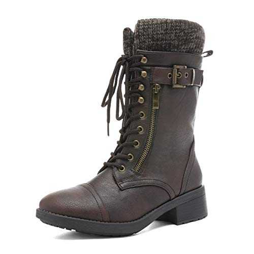 DREAM PAIRS Women's Comfortable and Stylish Mid Calf Boots Winter Warm Combat Riding Boots for UK Ladies Fashion and Daily Waterproof Boots with Zip