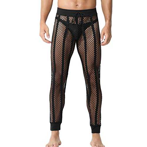 Mens Mesh Striped Pants UK Clearance Men's Breathable Nine-Cent Cutout Trouser Walking Workwear Pant Sexy Elasticated Stretch Waist Sweatpants Casual Tracksuit Bottoms Jogging Straight Leg Trousers